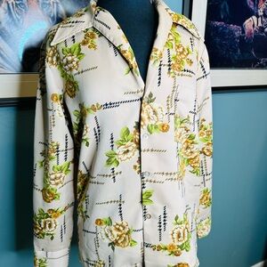 Vintage Triumph Floral Long Sleeve Button-Down Top Size Medium